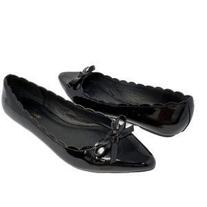 Kate Spade Womens Black Pointed Toe Eleni Flats Scalloped Bow 9.5